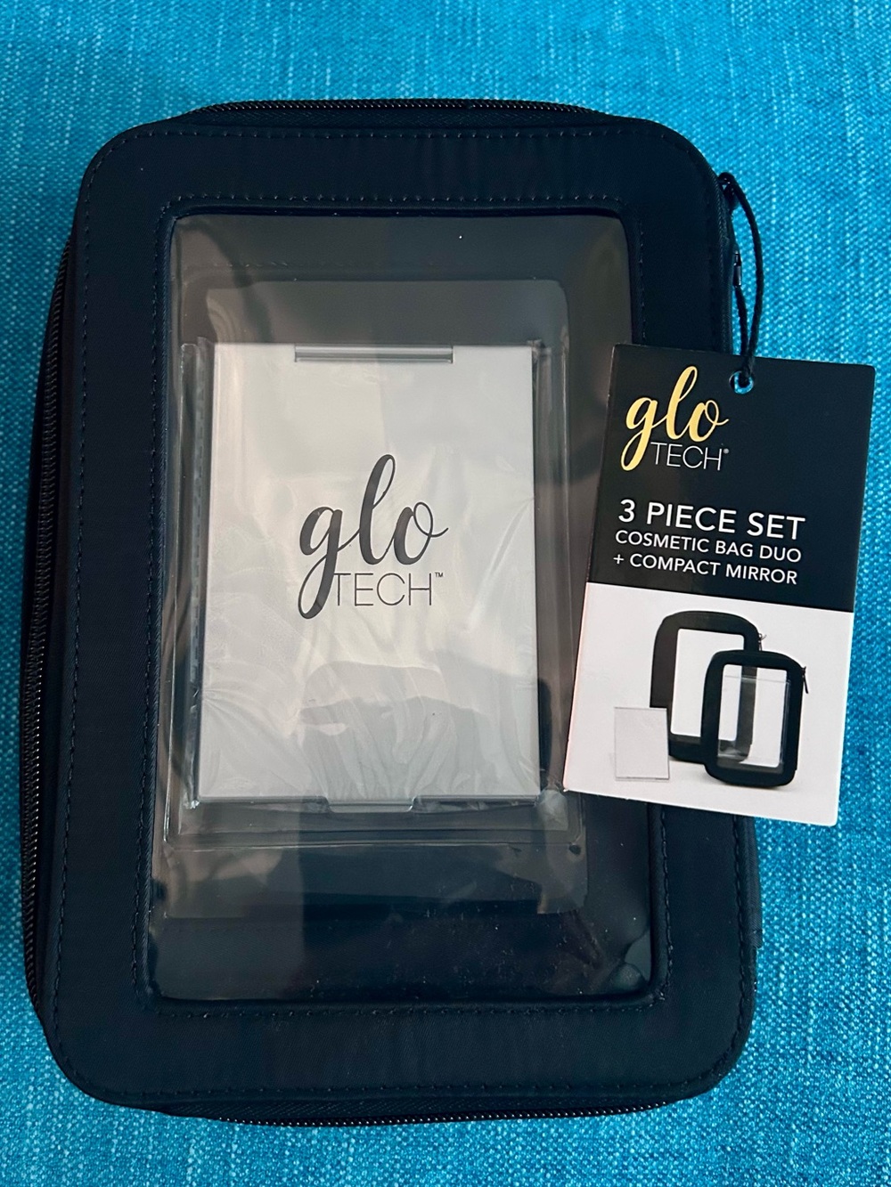 gloTECH 3-Piece Cosmetic Bag Set in Black with Clear Window